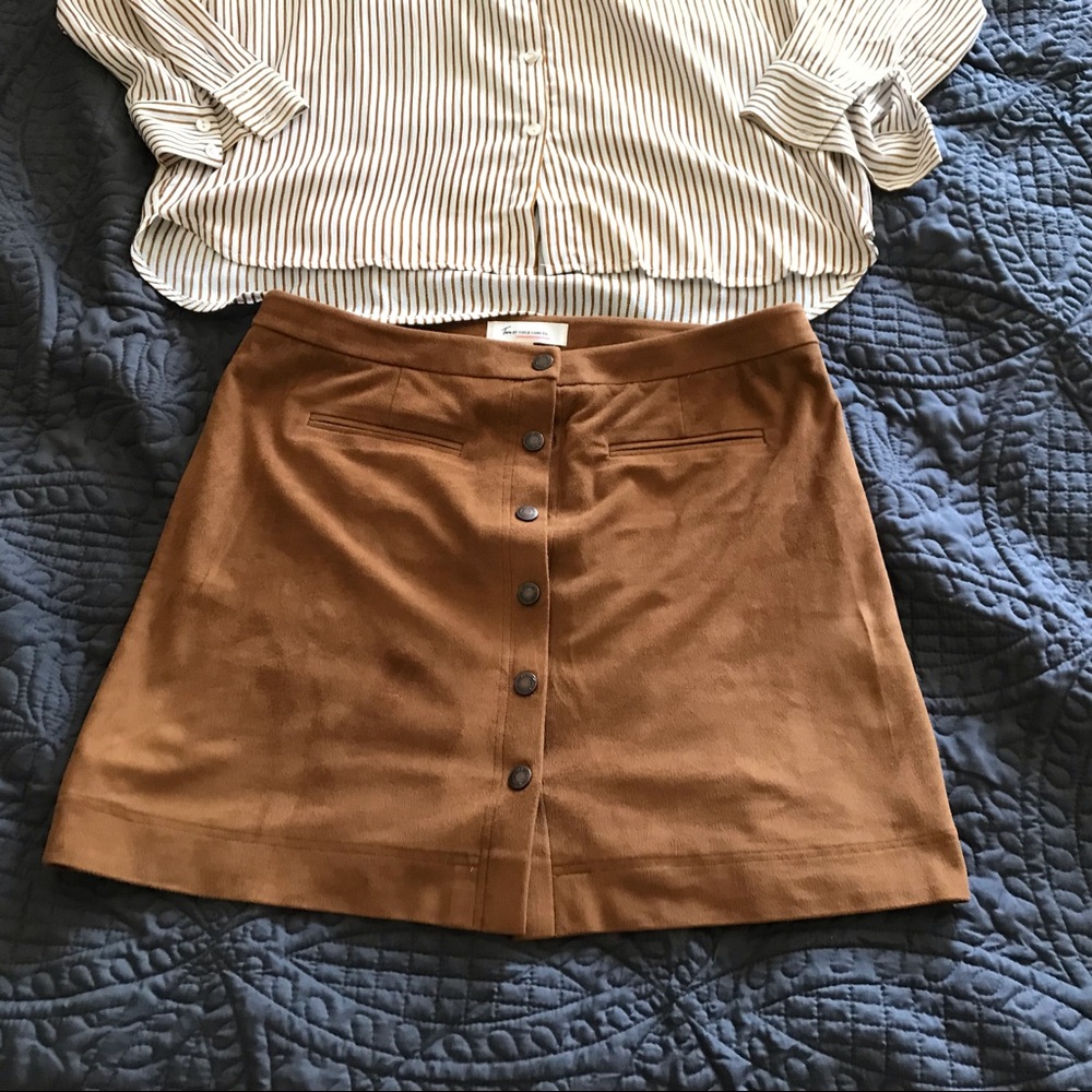 Faux suede button up skirt